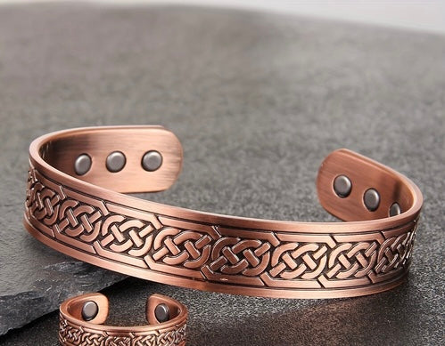 2Pcs Copper Magnetic Adjustable Celtic Design Bracelet For Men.