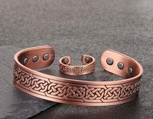 2Pcs Copper Magnetic Adjustable Celtic Design Bracelet For Men.
